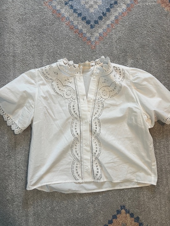 Sezane Tops - Sezane White Eyelet Lace Cotton Blouse